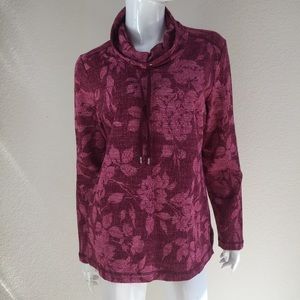 Karen Scott Sport Bordeux Floral Funnel-Neck Top